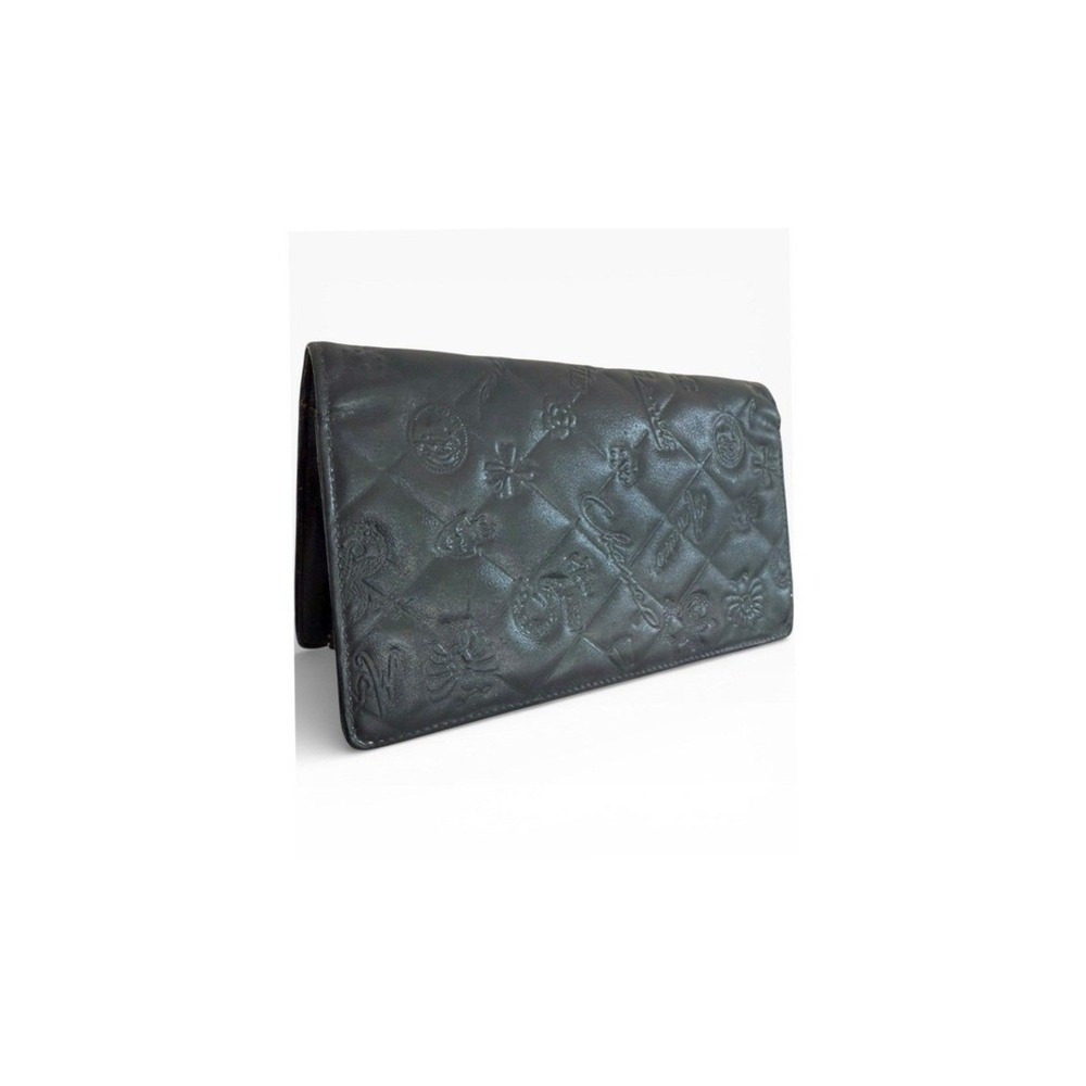 Chanel Lucky Symbols Long Wallet Black Quilted Leather w Box Dust Bag Auth